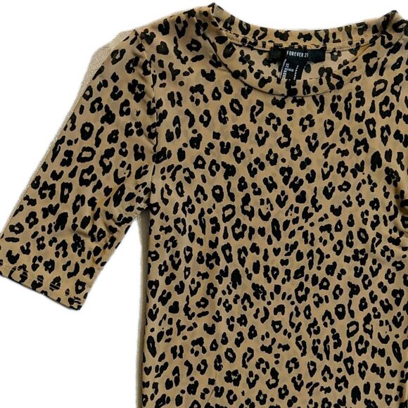 F21 Animal Print Top Women Small Sheer Cheetah Fitted Skin Tight Short Sleeve S - Picture 2 of 8
